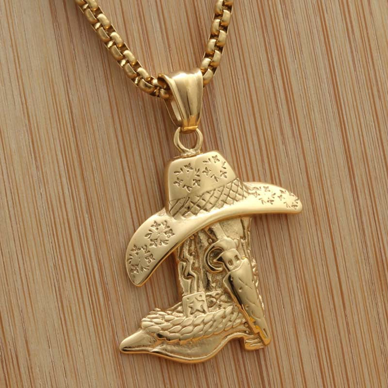 Personalized Titanium Steel Cowboy Hat Pendant Necklace for Trendy Men - Punk Style Shoes Charm