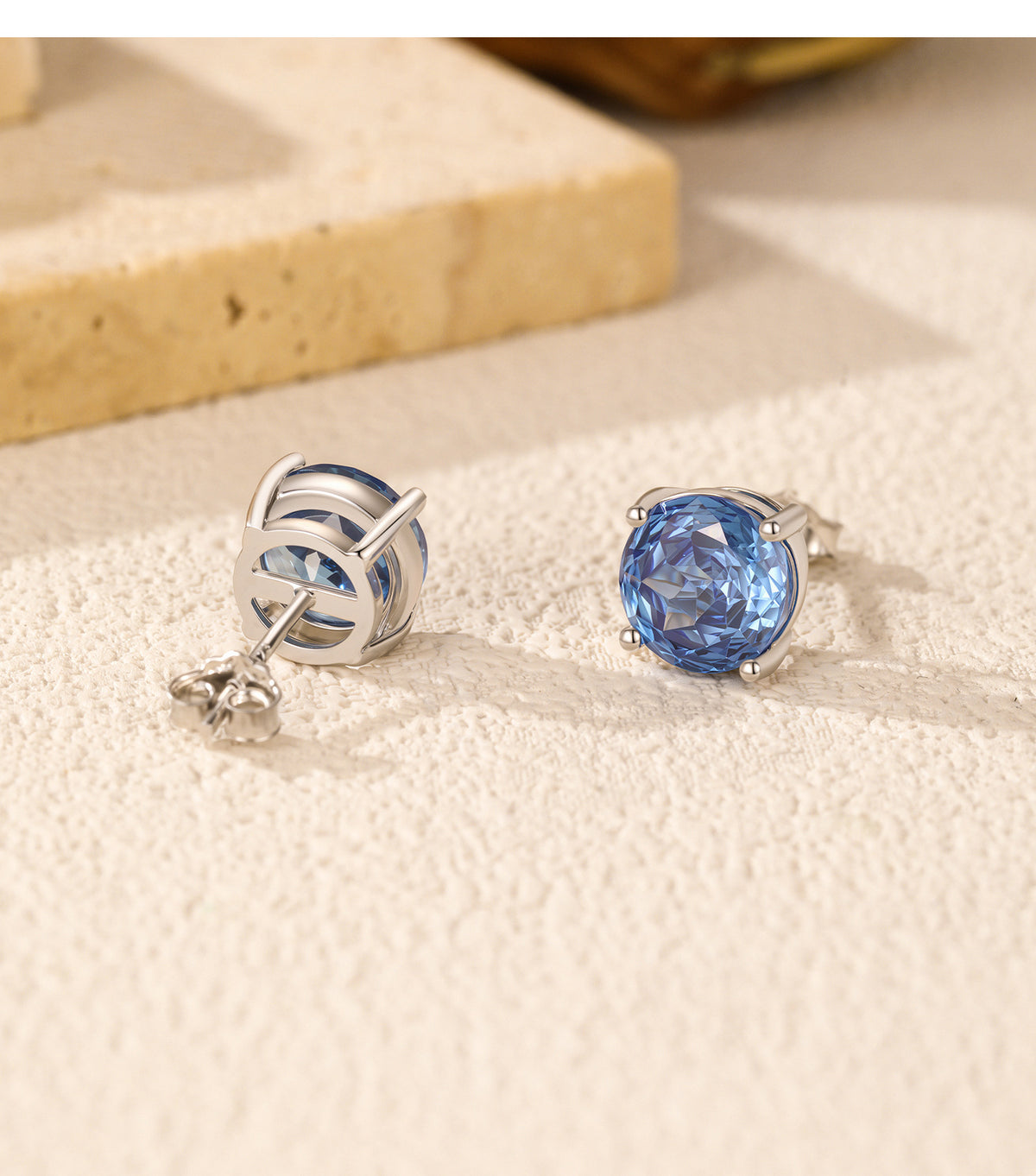 925 Sterling Silver Royal Blue Rose-Cut Zircon Stud Earrings