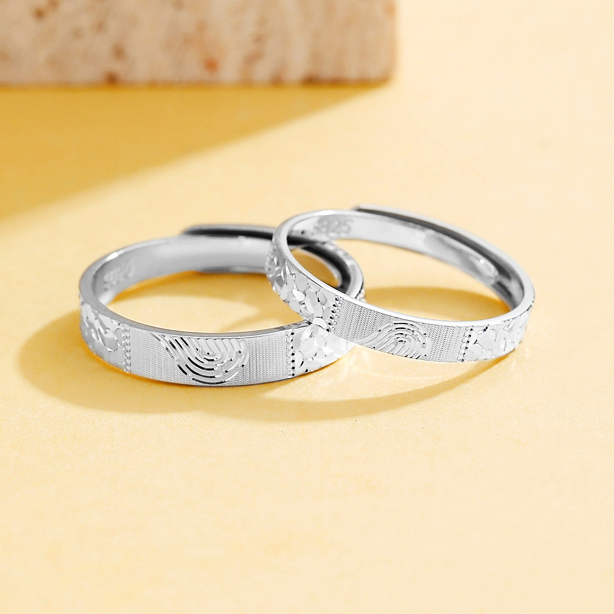 Planderful Jewelry Sterling Silver Fingerprint Couple Ring For Men And Women Adjustable Open Band