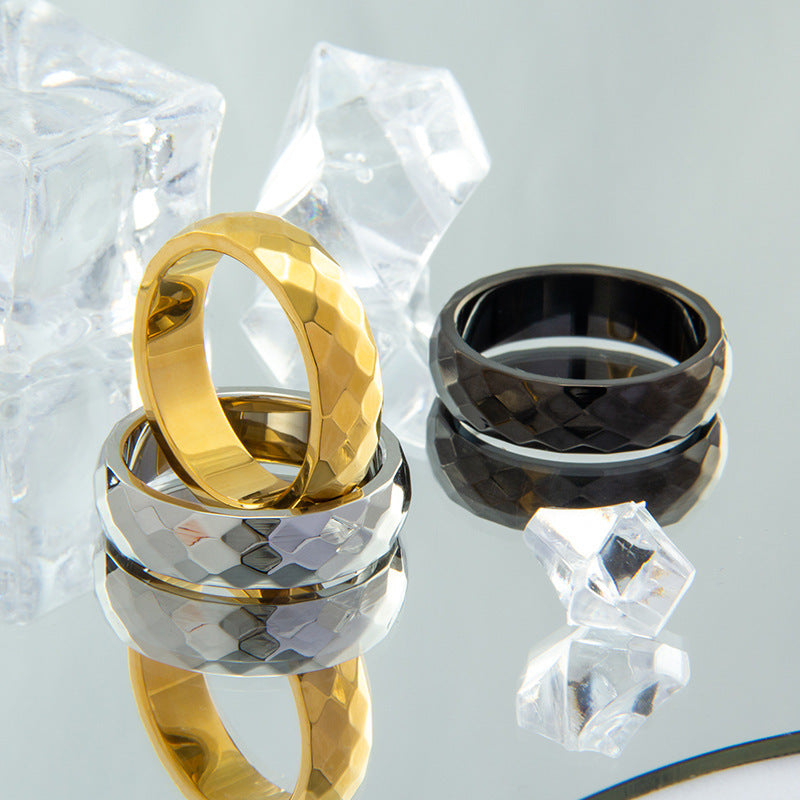 Planderful Womens Titanium Steel Rhombus Ring Three Pack