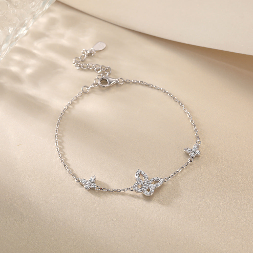 Hollow Zircon Butterfly Sterling Silver Bracelet