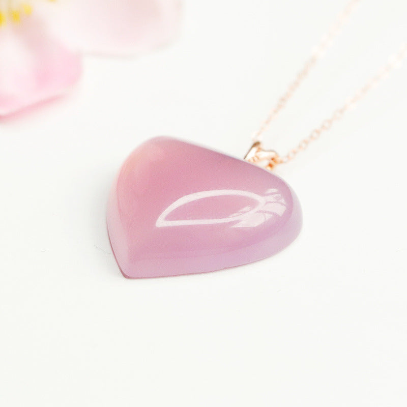 Rose Quartz Heart 925 Silver Pendant — No Chain