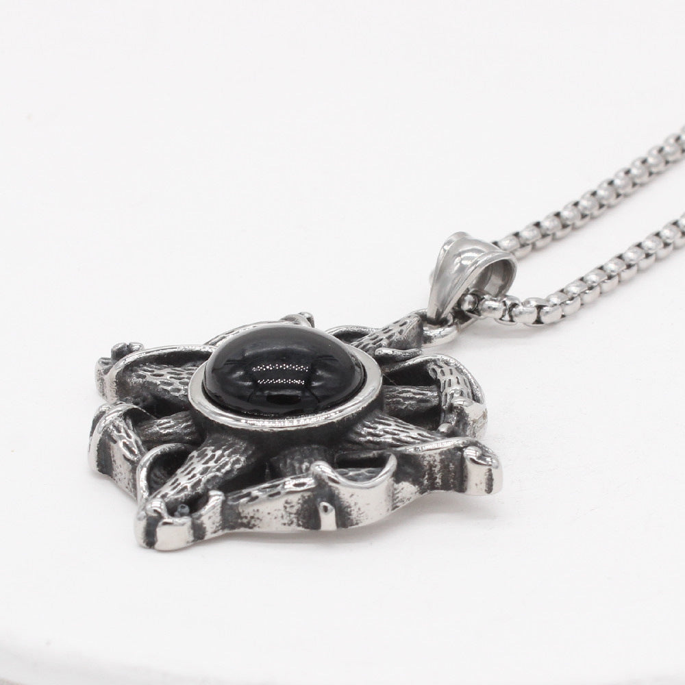 Planderful Cross Pendant Unisex Titanium Steel Black Stone Protection Statement Durable Craft Jewelry For Everyone