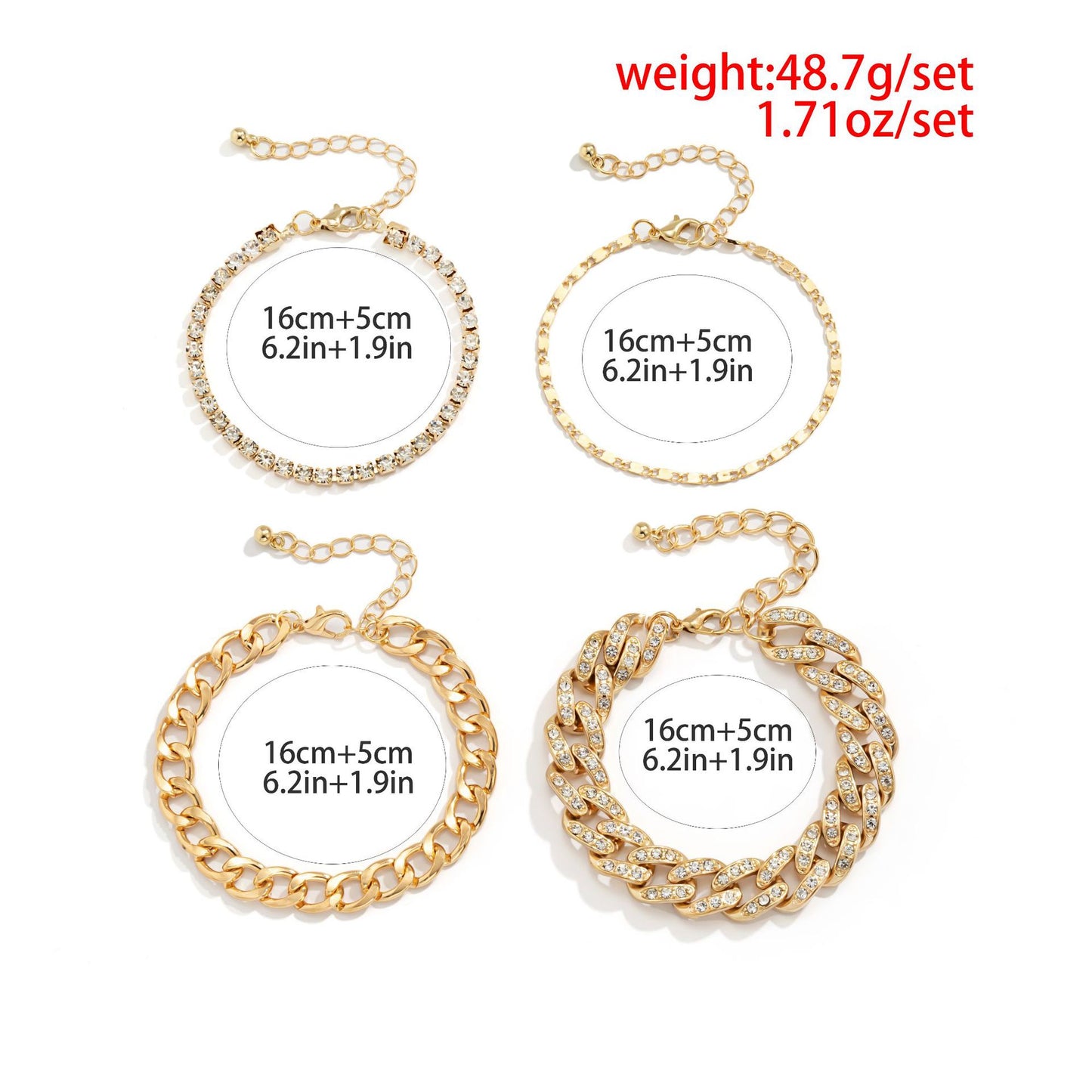 Planderful Vienna Verve Cuban Link Bracelet Set For Women Dark Zircon Punk Stacked Chains Statement