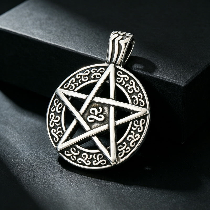 Punk Devil'S Eye Sun And Moon Pendant Viking Celtic Knot Pentagram Round Brand Necklace
