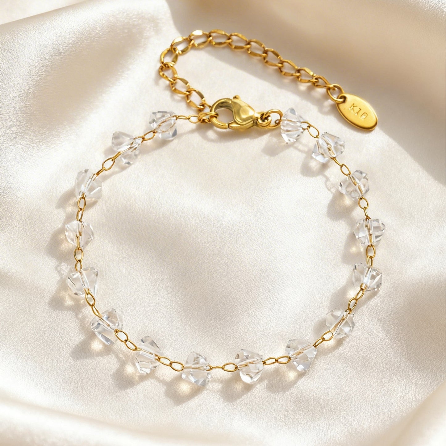 Stainless Steel Irregular Geometric Layered Transparent Bead Necklace Bracelet Anklet