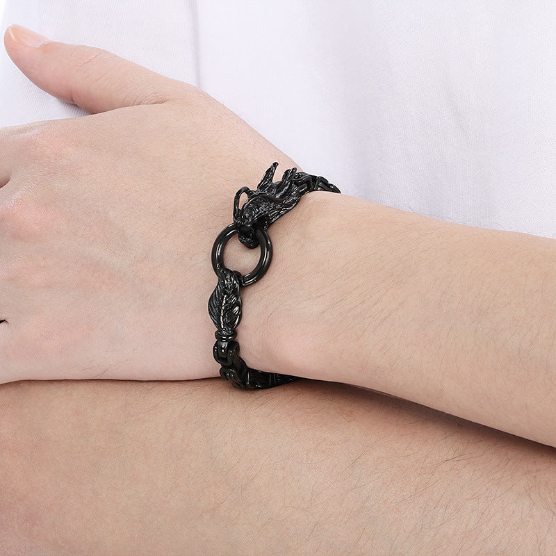 Planderful Zodiac Bracelet for Men Steel Dragon Emperor Chain