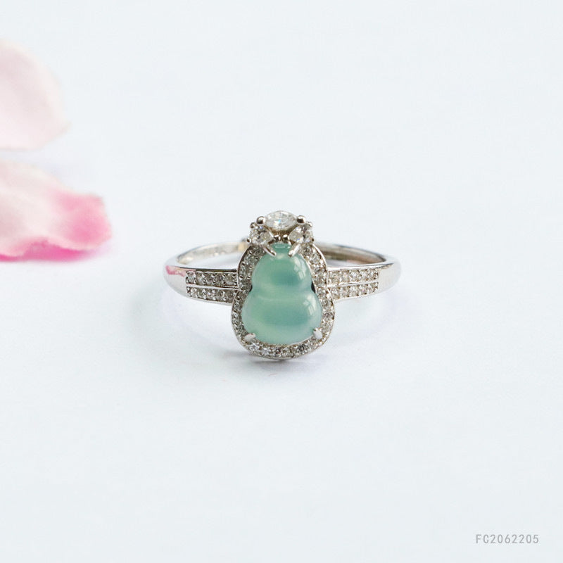 Icy Blue Jadeite Gourd 925 Silver Ring