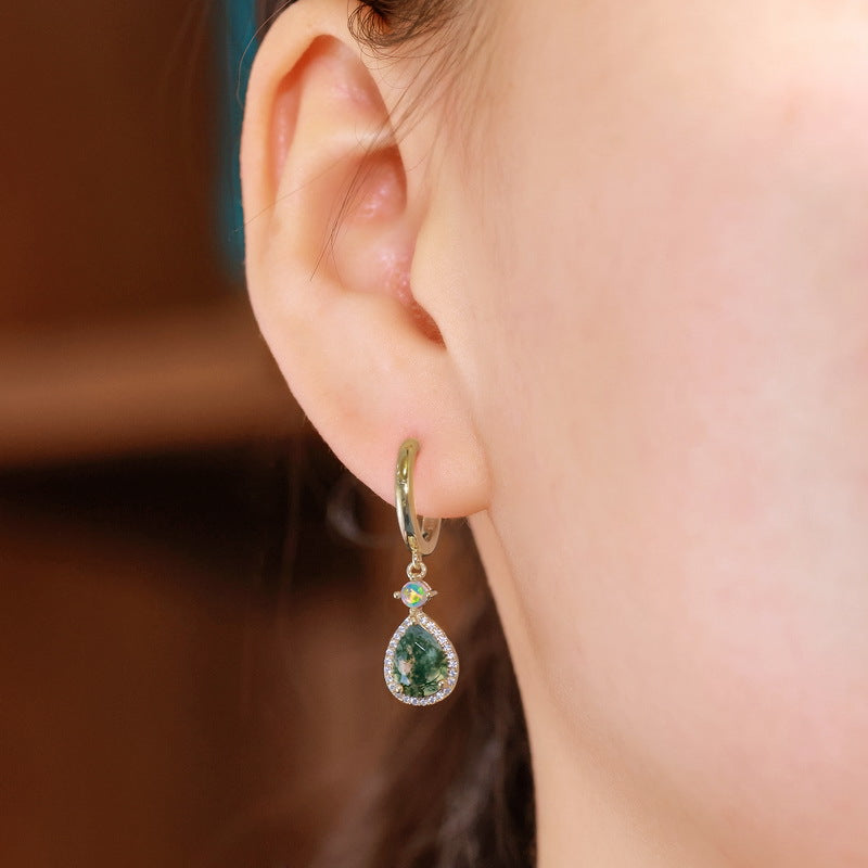 S925 Sterling Silver Moss Agate Signature Stud Earrings