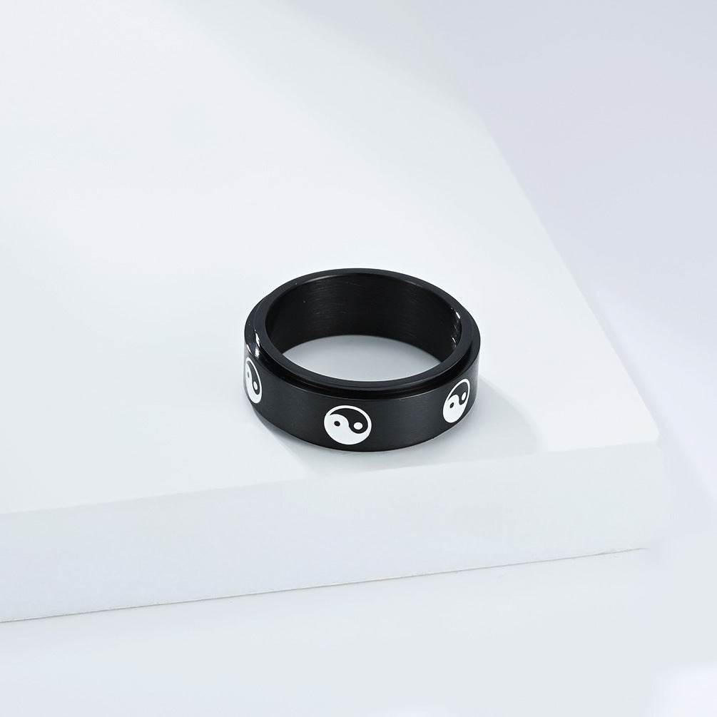 Planderful Tai Chi Diagram Ring Titanium Steel For Men Unisex Jewelry Autumn Chinese Style