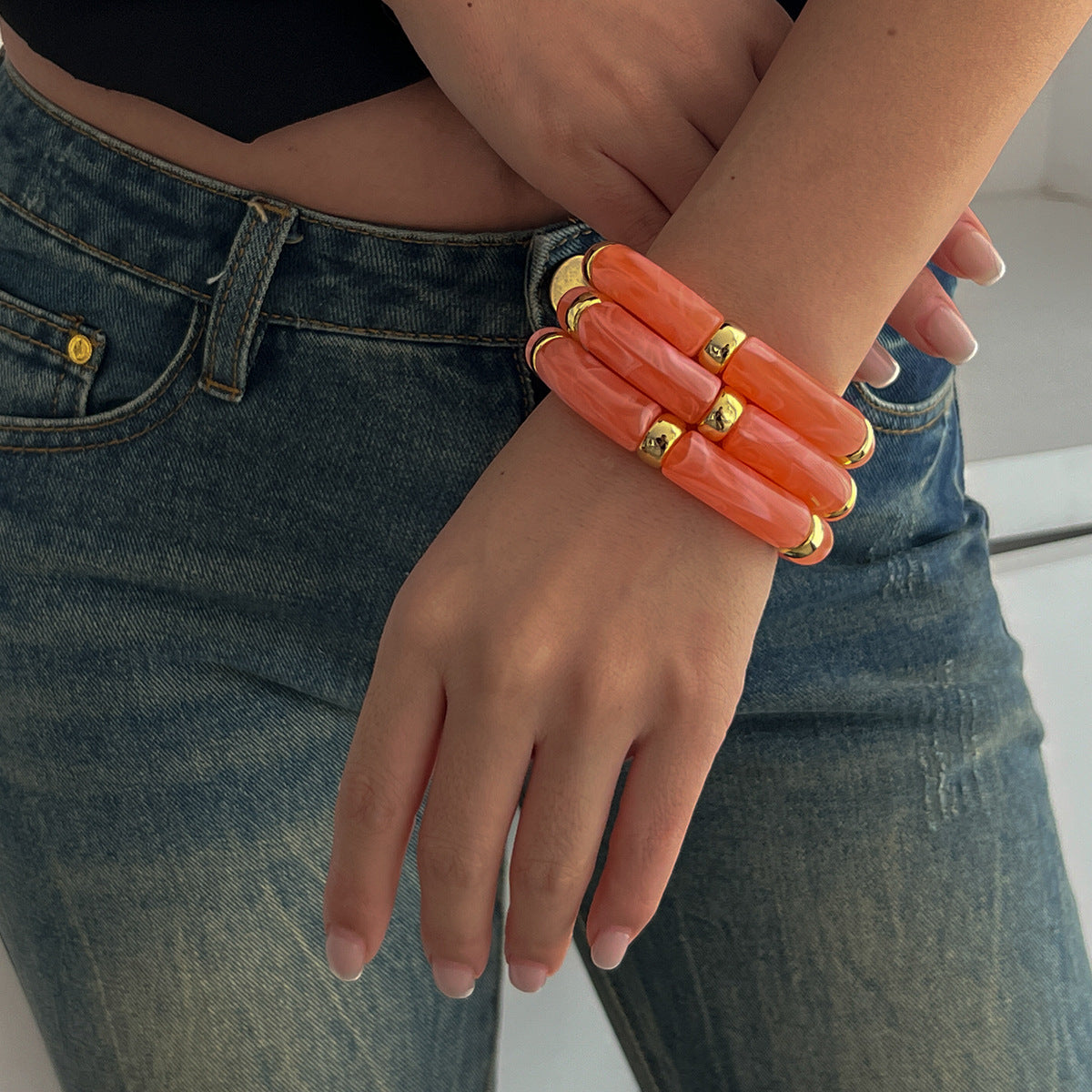 Planderful Vienna Verve Retro Beaded Elbow Bracelet Set For Women Geometric Statement Jewelry