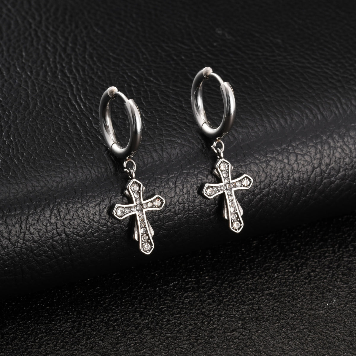 Stainless Steel Zircon Cross Earrings