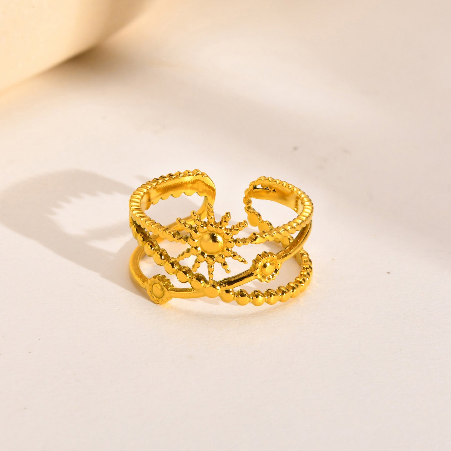 Open Ring Female Stainless Steel Sun Cosmic Starry Adjustable Ring Gold