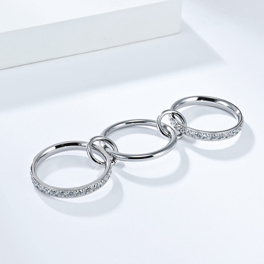 Planderful Three Layer Stacked Ring For Women Titanium Steel 18K Gold Plated Zircon Luxury Jewelry