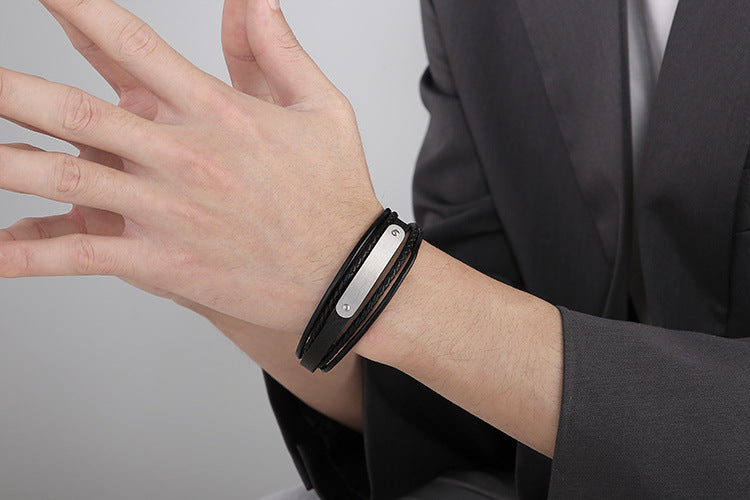 Planderful Leather Bracelet MultiLayer Mens Stainless