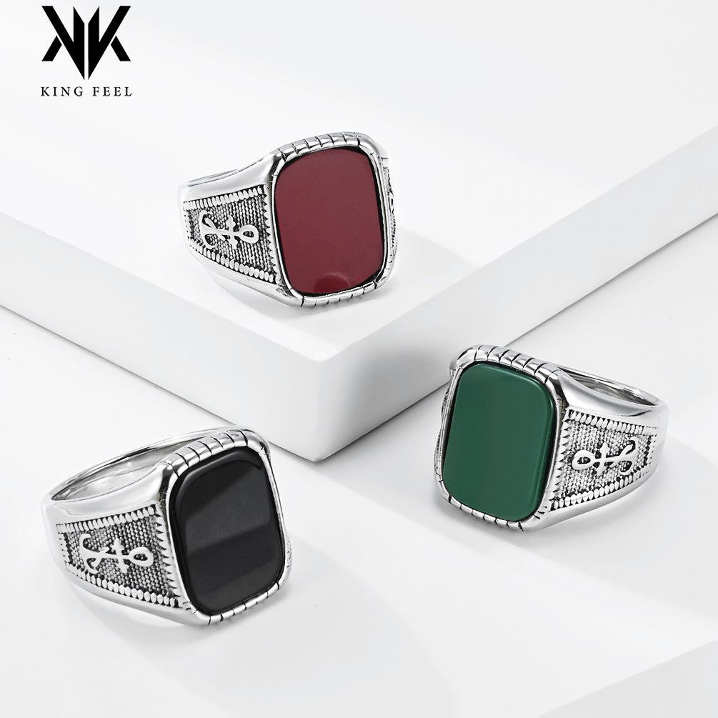 Boat Anchor Men's Stainless Steel Ring Square Glass Gemstone Stainless Steel Men's