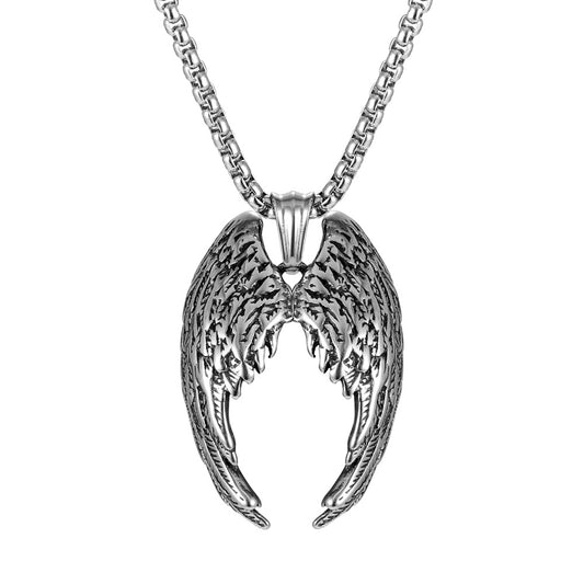 Titanium Steel Angel Wing Pendant Necklace for Men - Trendy Retro Hip-Hop Style