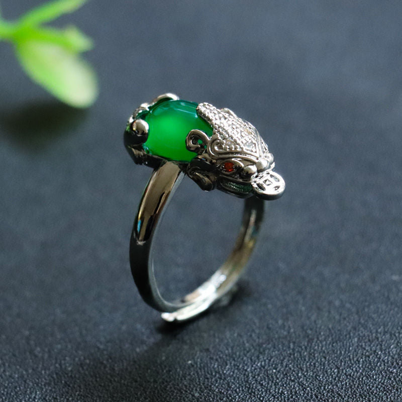 Green Chalcedony Pixiu Sterling Silver Ring from Fortune's Favor Collection