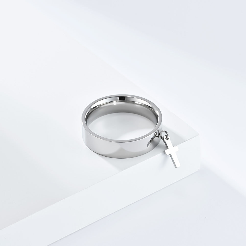 Cross-Border Neutral Wind Star Moon Butterfly Cross Titanium Steel Ring for Men and Children