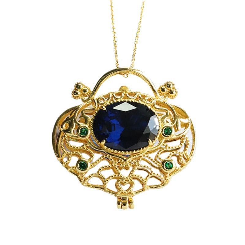 Lab-Grown Blue Spinel Openwork Handbag Pendant — No Chain
