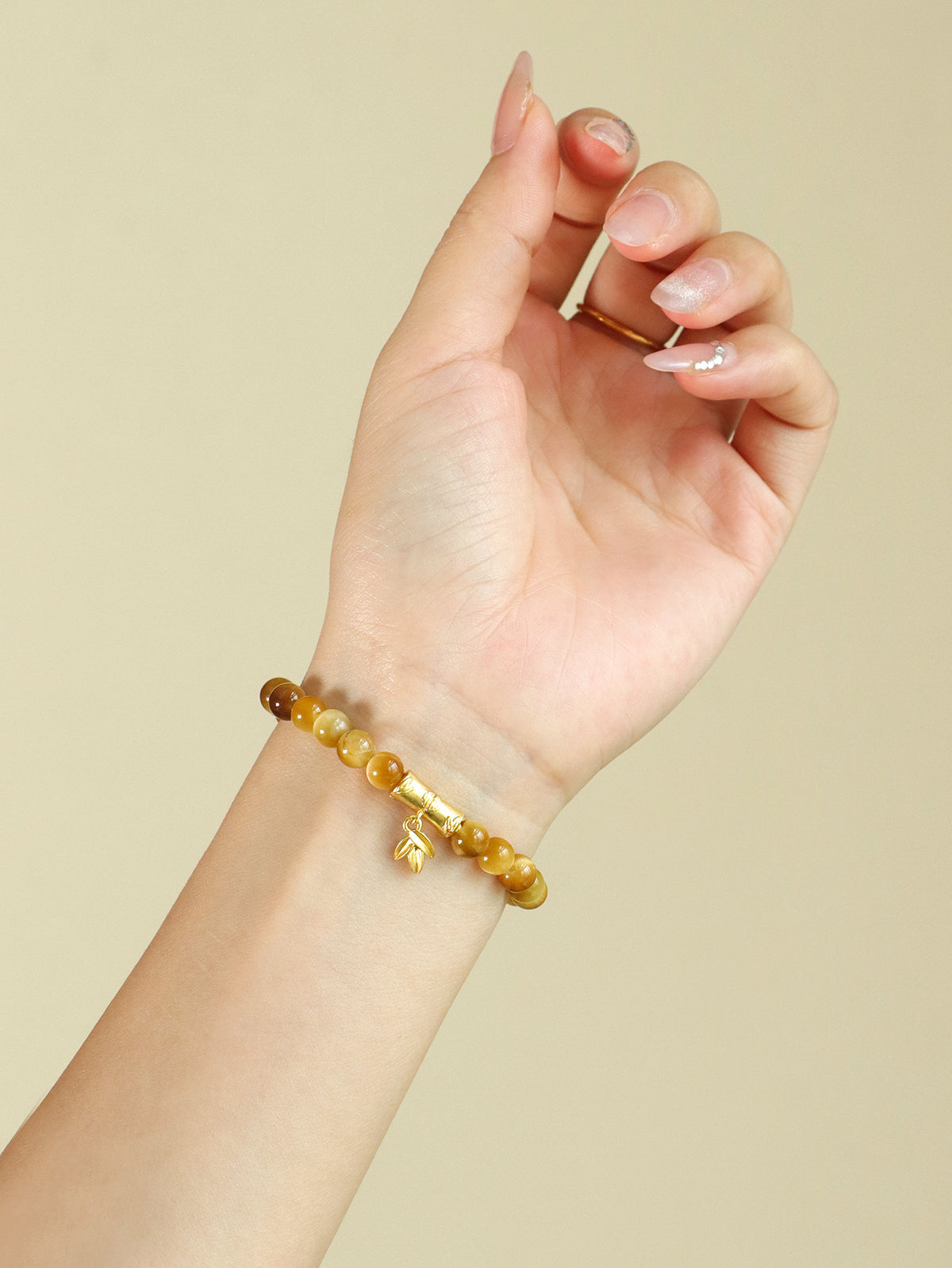 Golden Tiger Eye Bamboo & Fish Motif Bracelet