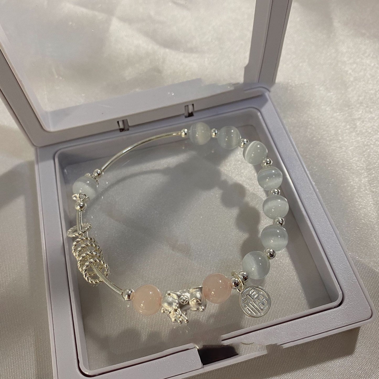 Fortune's Favor Cat's Eye Opal Sterling Silver Bracelet by Pixiu