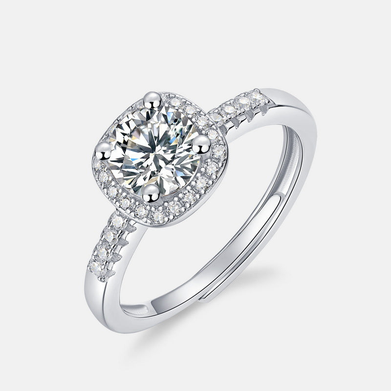Planderful Classic Moissanite Sterling Silver Ring – 6.5 × 6.5 mm, 1 ct – Style 14