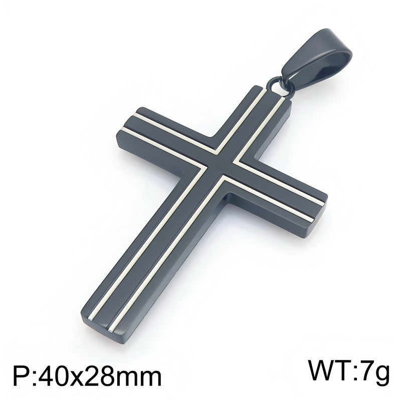 Versatile Double-Line Groove Dripping Oil Contrasting Cross Pendant, Stainless Steel Men's Pendant On Necklace