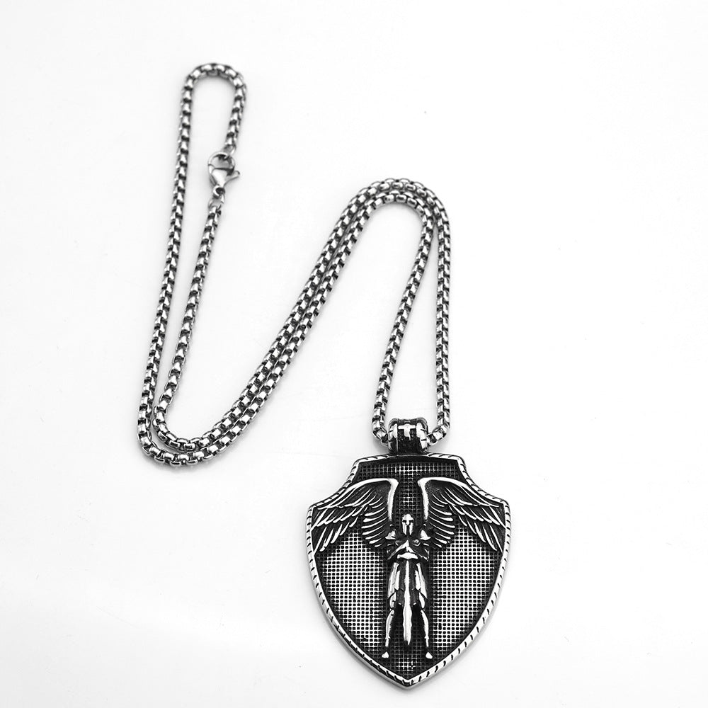 European And American Retro Men's Pendant Necklace St. Michael's Cross Angel