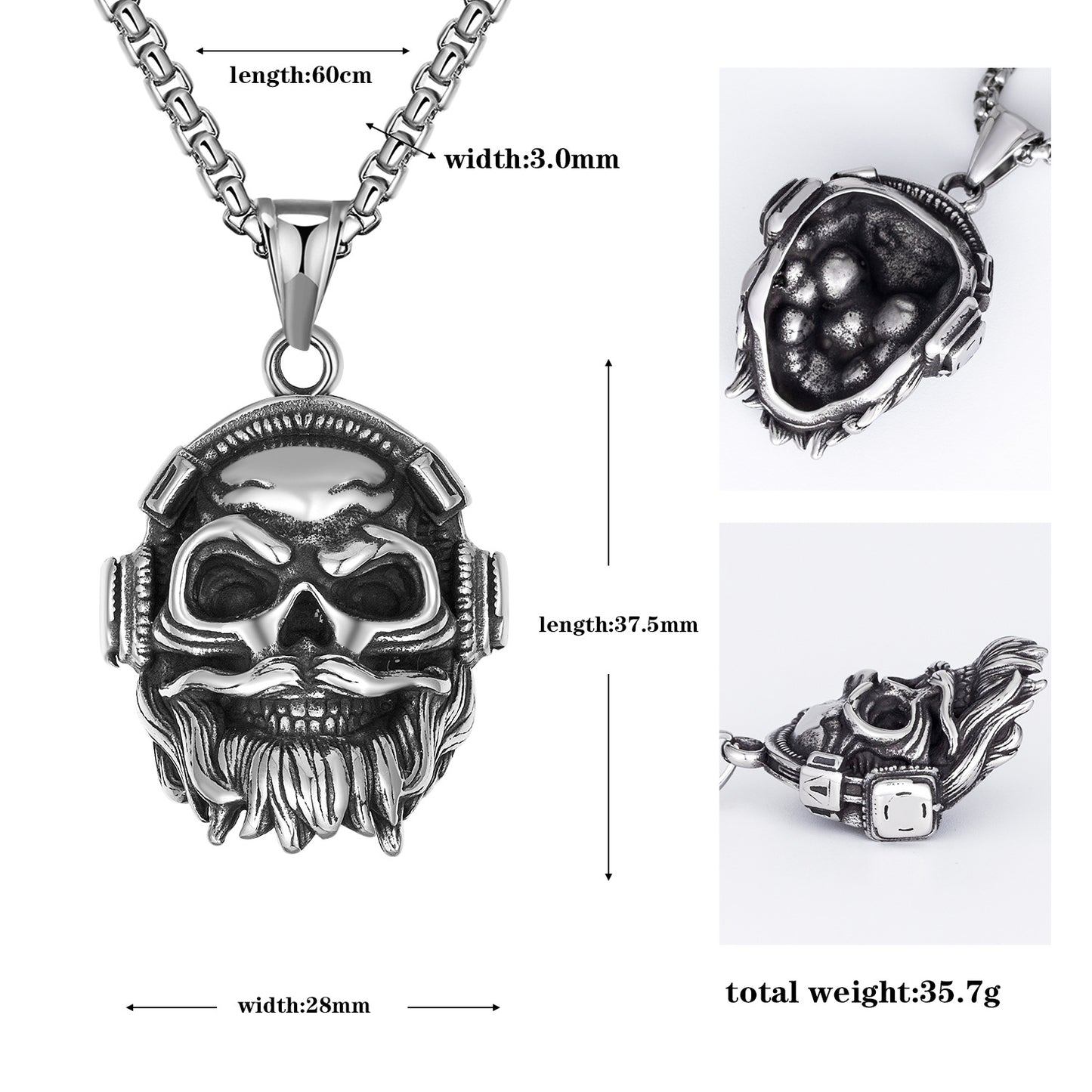 Steel Necklace - Statement Punk Skull Pendant