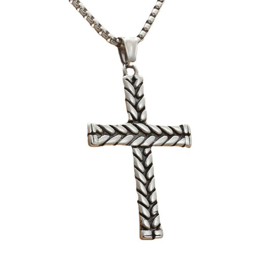 Trendy Men's Titanium Steel Cross and Four-Leaf Clover Pendant Necklace - Punk Retro Style