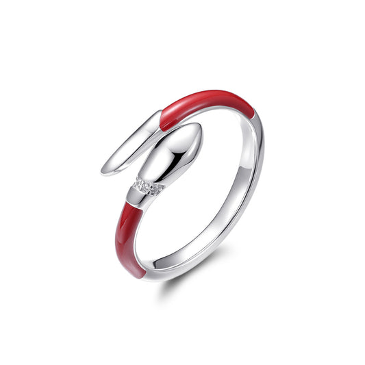 Planderful S925 Sterling Silver Snake Blessing Ring Women's New Chinese Year of the Snake Red Natal Year Zodiac Index Finger Ring Opening