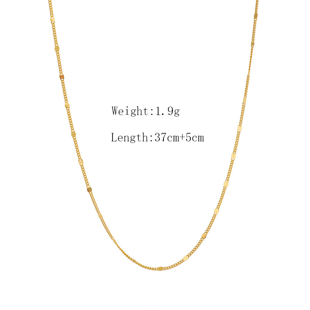 S925 Pure Silver Gold-Plated Plain Chain Necklace Clavicle Necklace, Style Versatile Basic Necklace
