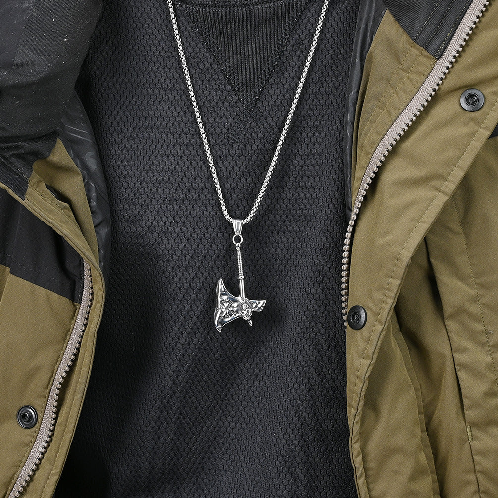 Viking Axe Necklace By Planderful Everyday Genie Steel Skull Pendant For Unisex Wearers Protection Charm