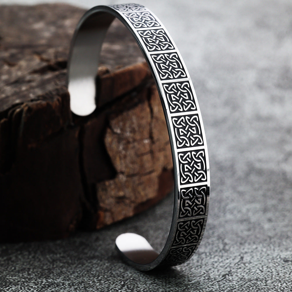 Planderful Viking Stainless Steel Celtic Knot Bracelet For Men C Shape Polished Epoxy Finish