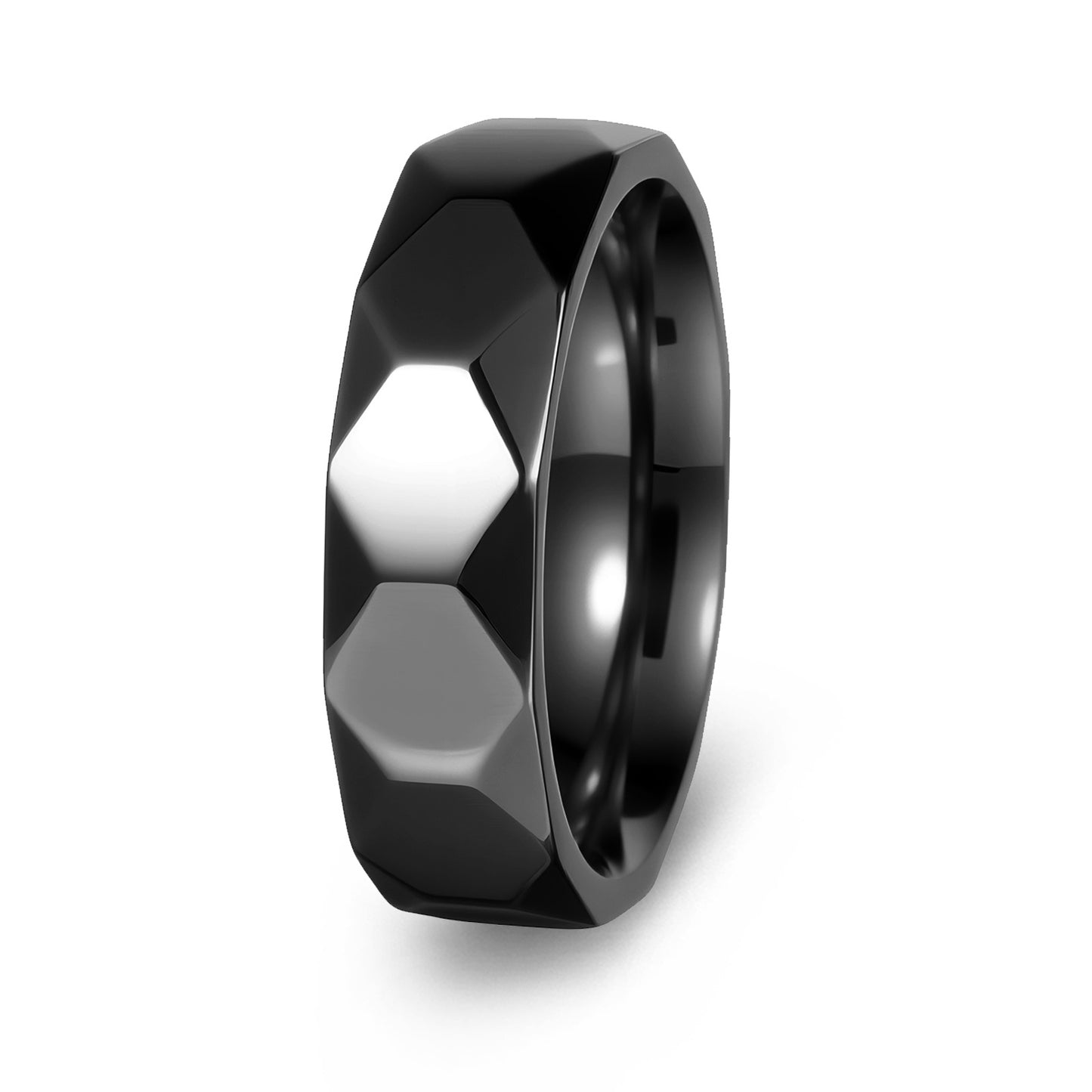 Planderful Collection Everyday Genie Titanium Steel Ring 6mm Geometric Multi Faceted Design Unisex Couples