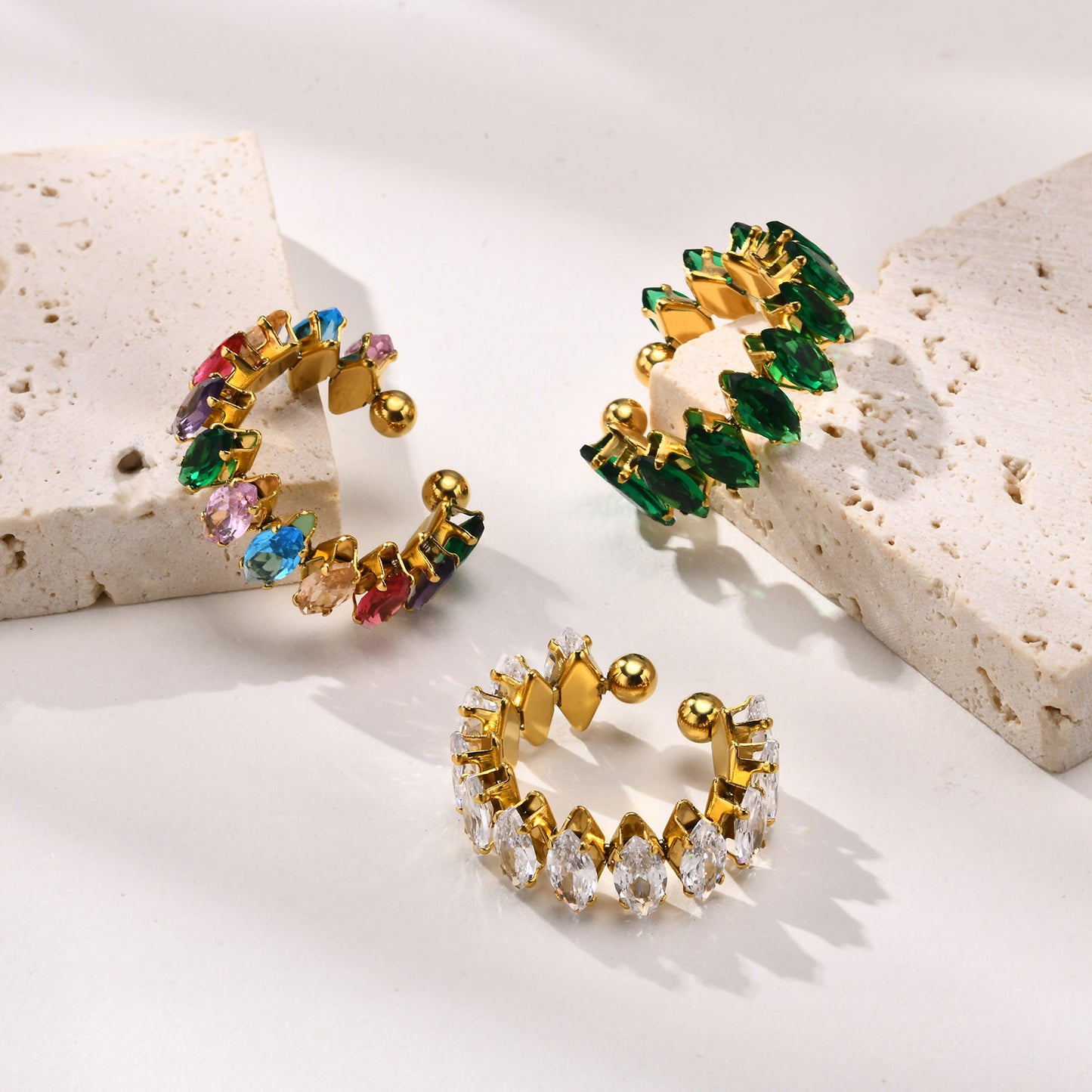 Stainless Steel Dream Girl Color Horse Eye Zircon Ring