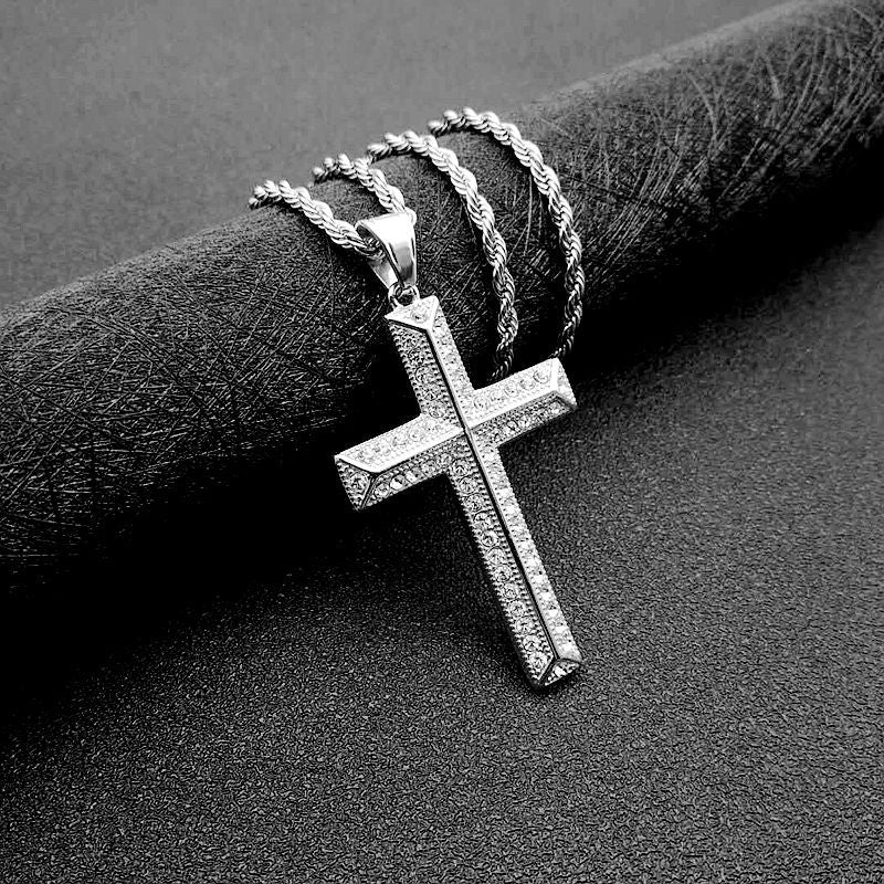 Planderful Everyday Genie Titanium Steel Gold Plated Zircon Cross Pendant Necklace For Men And Women