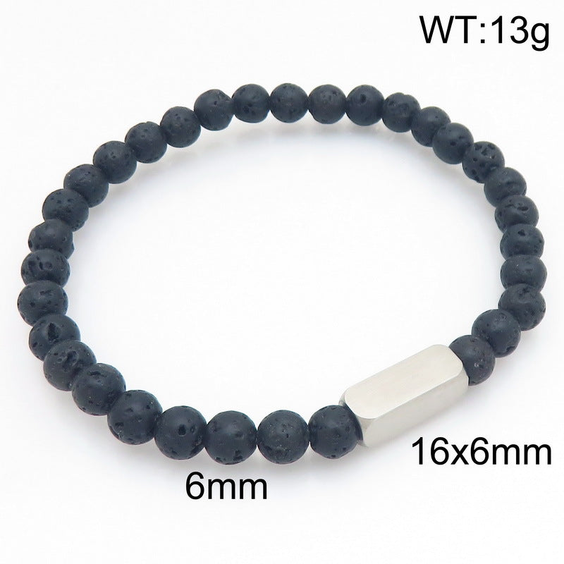 Stylish Stainless Steel Square Volcanic Stone Bracelet – Tiger's Eye Stone Matte Bead