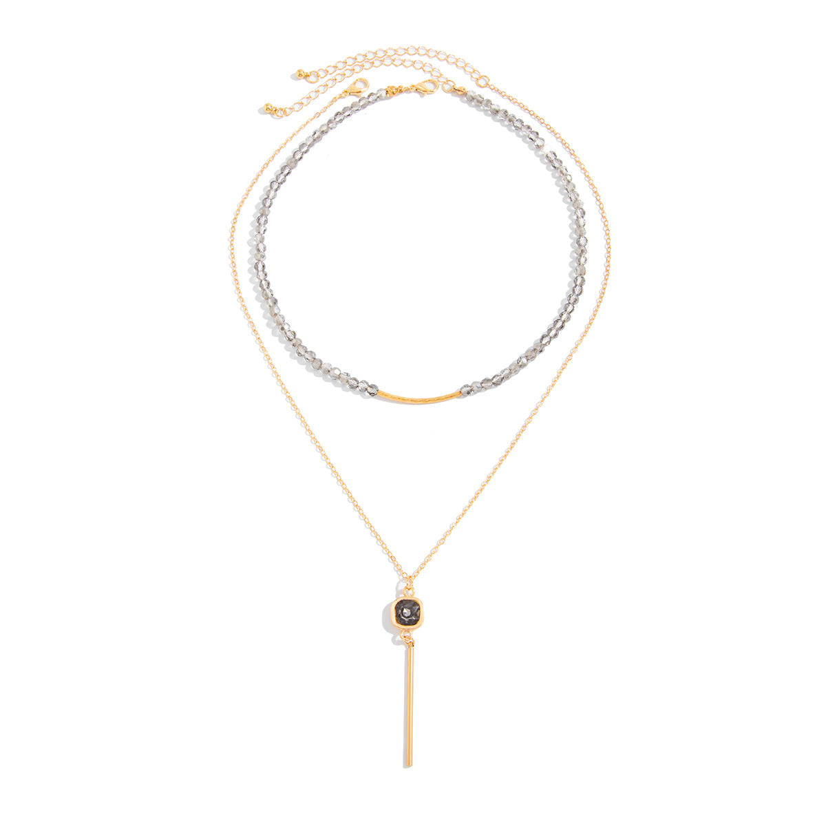 Crystal Beaded Multi-Layer Collarbone Necklace Wild Square Zircon Fringed Necklace