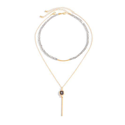 Crystal Beaded Multi-Layer Collarbone Necklace Wild Square Zircon Fringed Necklace