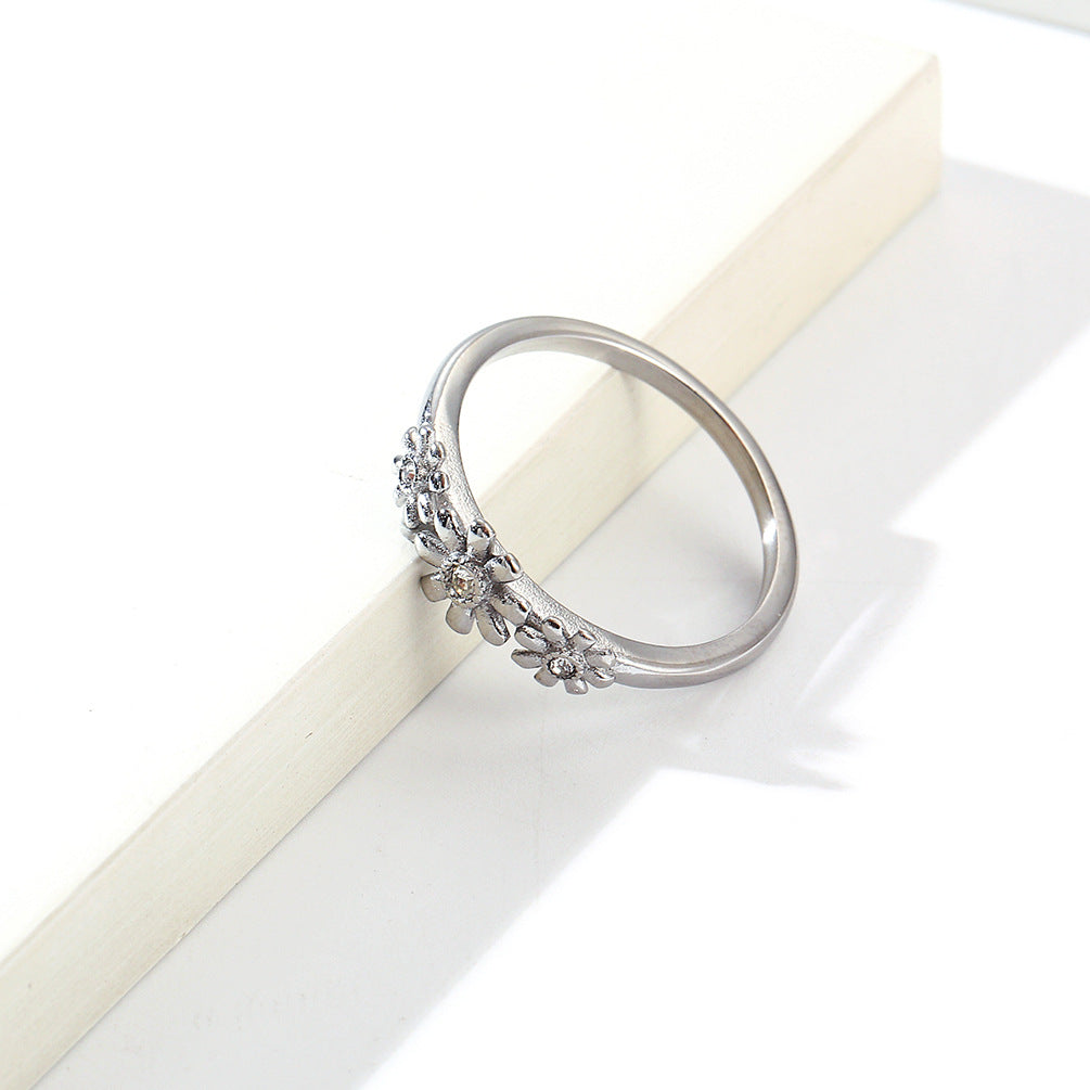 Cross-Border Niche Personality Daisy Titanium Steel Women's Ring