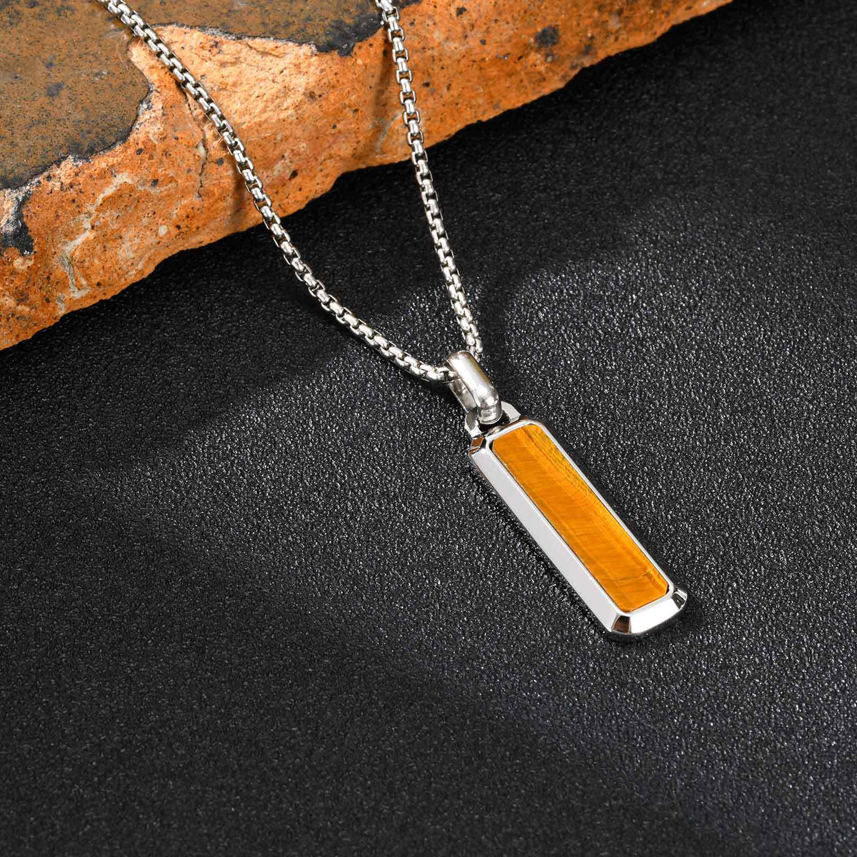 Tiger's Eye Geometric Stainless Steel Necklace for Men