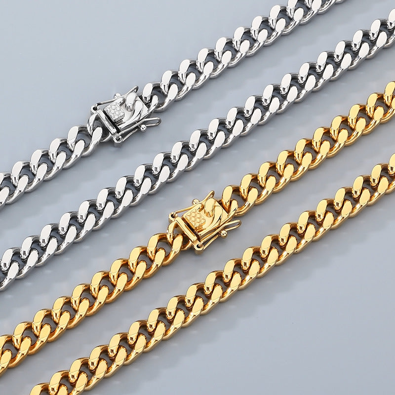 Planderful Titanium Dragon Beard Cuban Chain Necklace Men