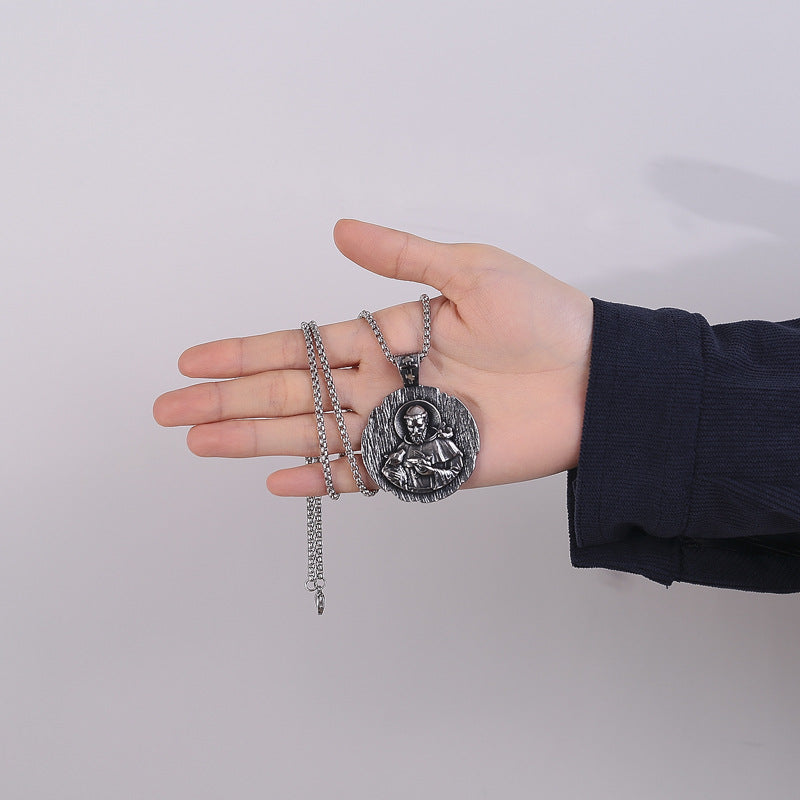 Steel Necklace – Statement St Michael Amulet By Planderful