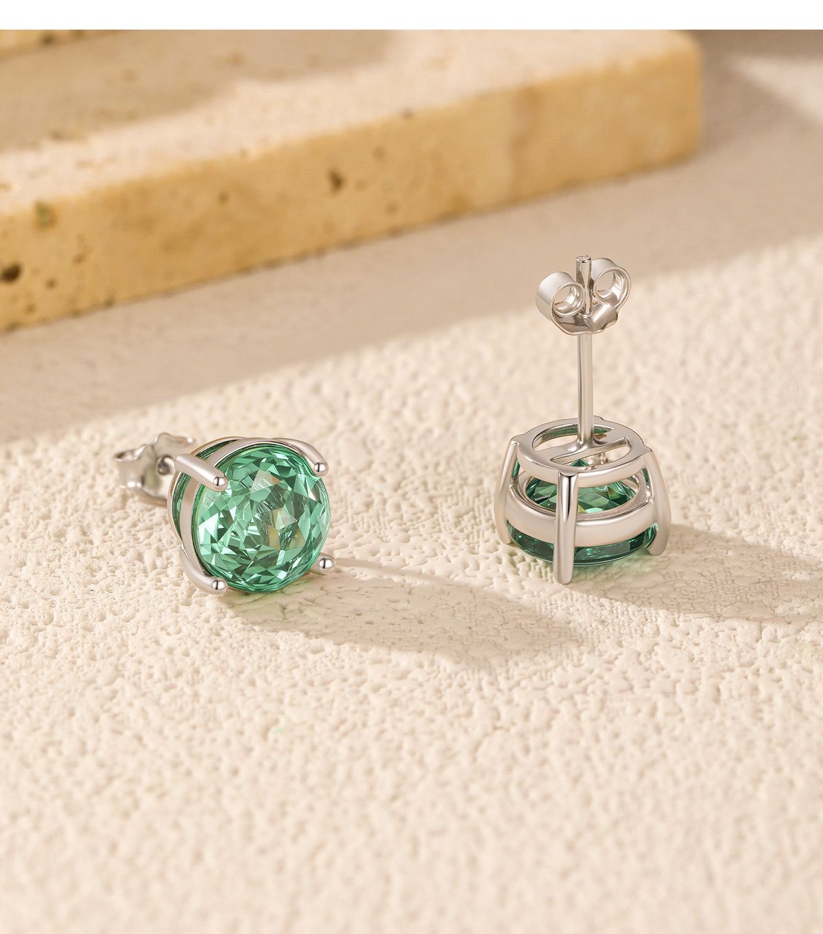 925 Sterling Silver Paraiba-Color Rose-Cut Zircon Stud Earrings