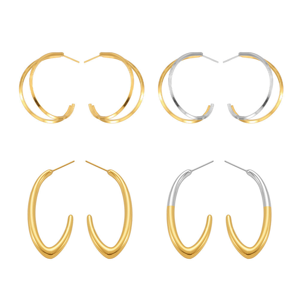 Planderful Minimalist C Shaped Earrings 18K Gold For Women