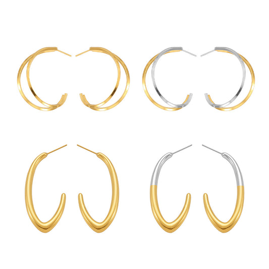 Planderful Minimalist C Shaped Earrings 18K Gold For Women