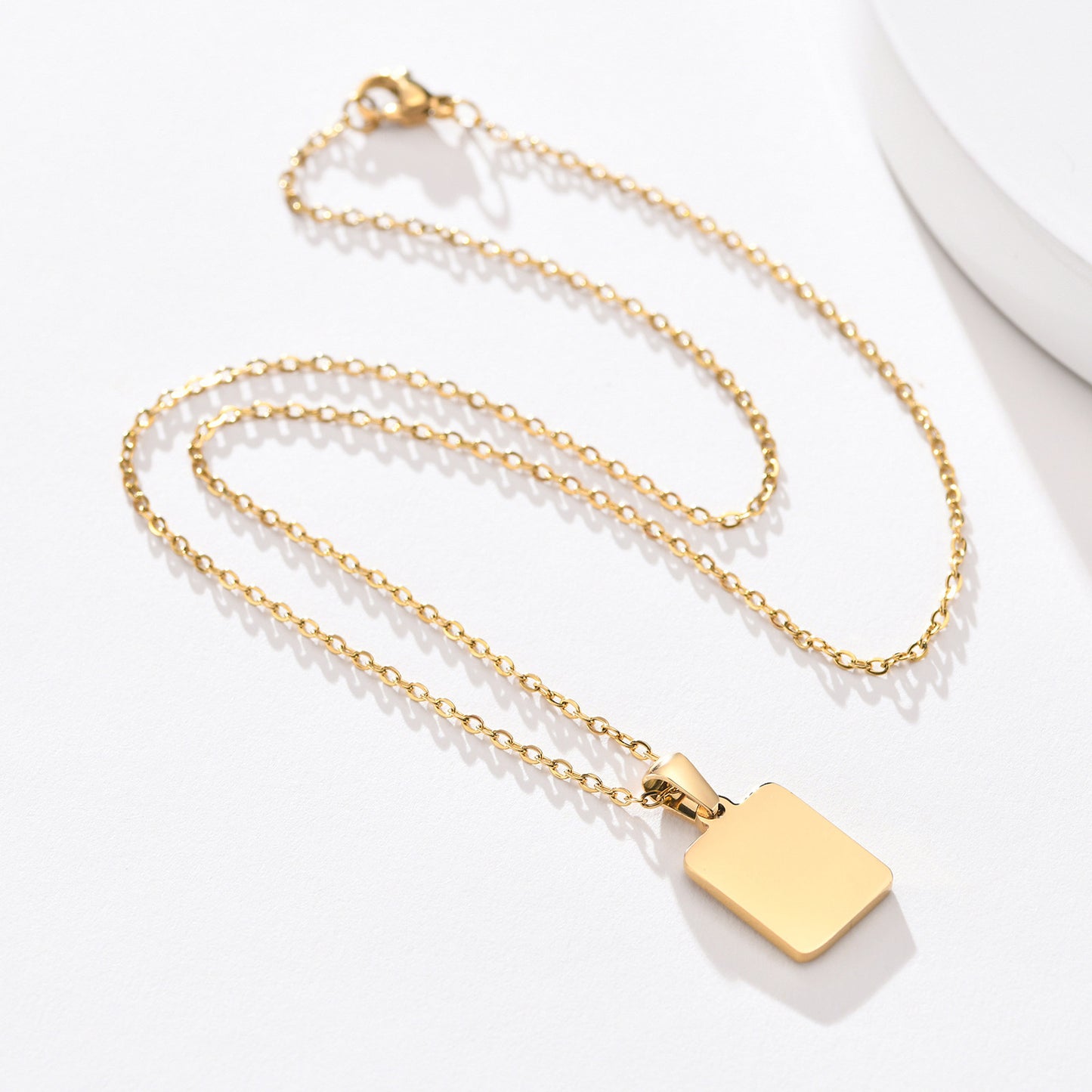 Stainless Steel Shell Square 26 Letter Pendant Necklace