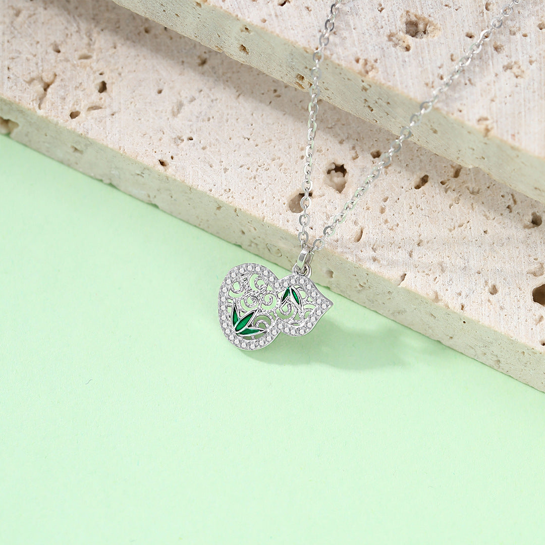 Planderful Zircon Hollow Gourd Necklace Sterling Silver For Women Gift For Girlfriend